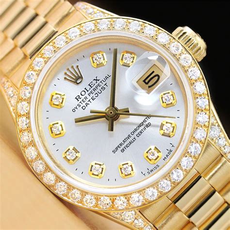 womans rolex diamonds|gold women's Rolex with diamonds.